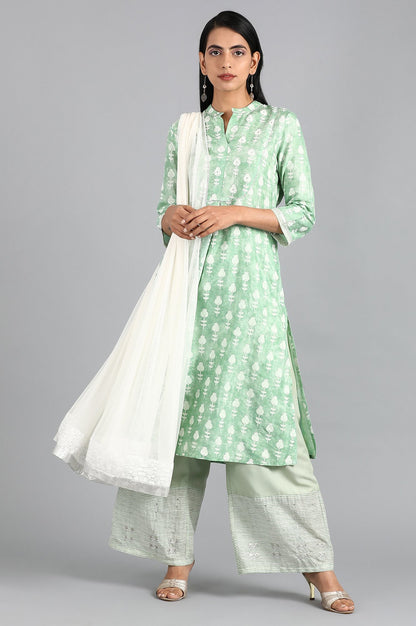 Green Mandarin Neck Printed kurta