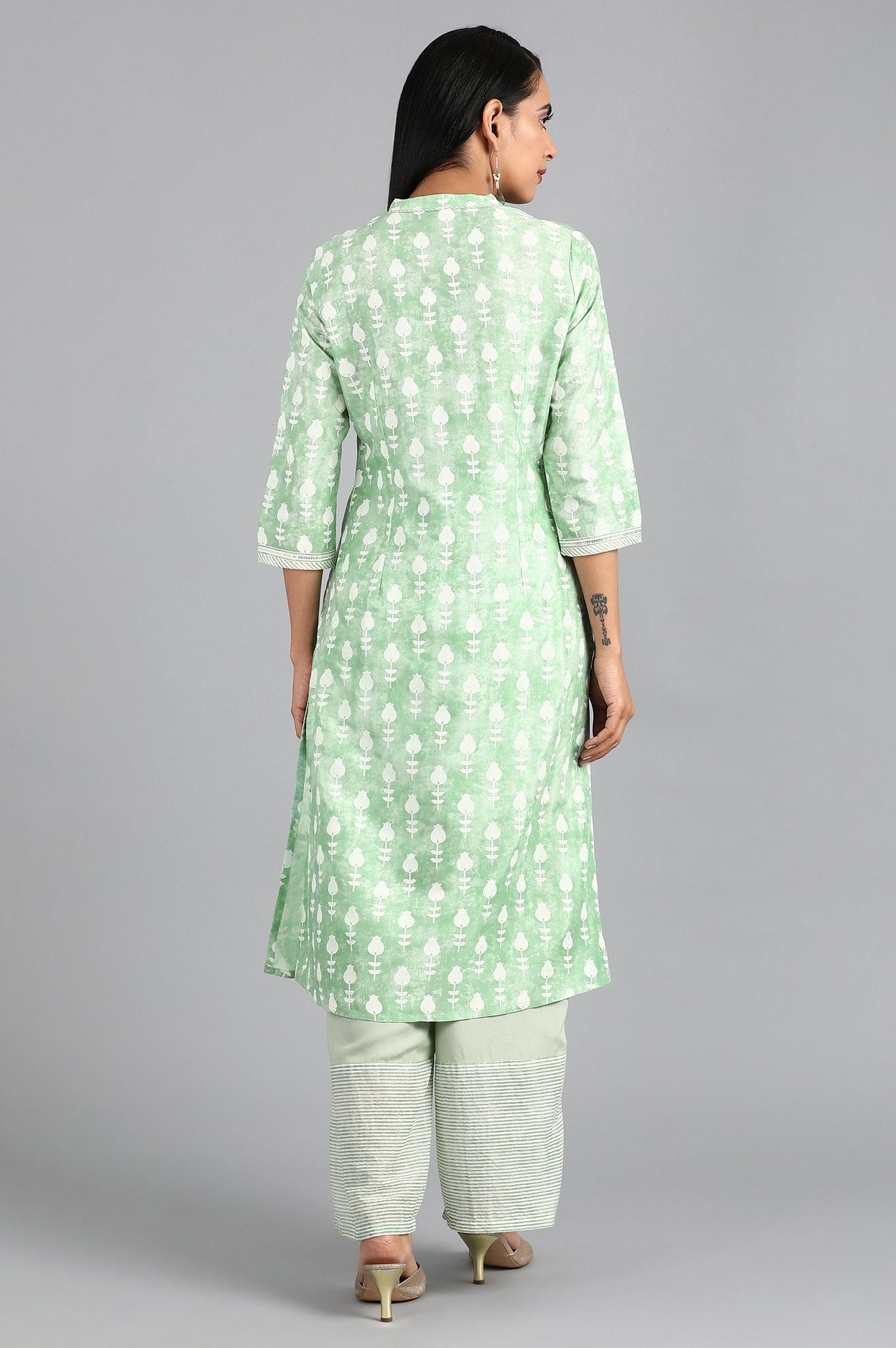 Green Mandarin Neck Printed kurta