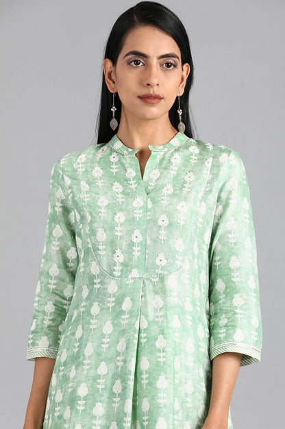 Green Mandarin Neck Printed kurta