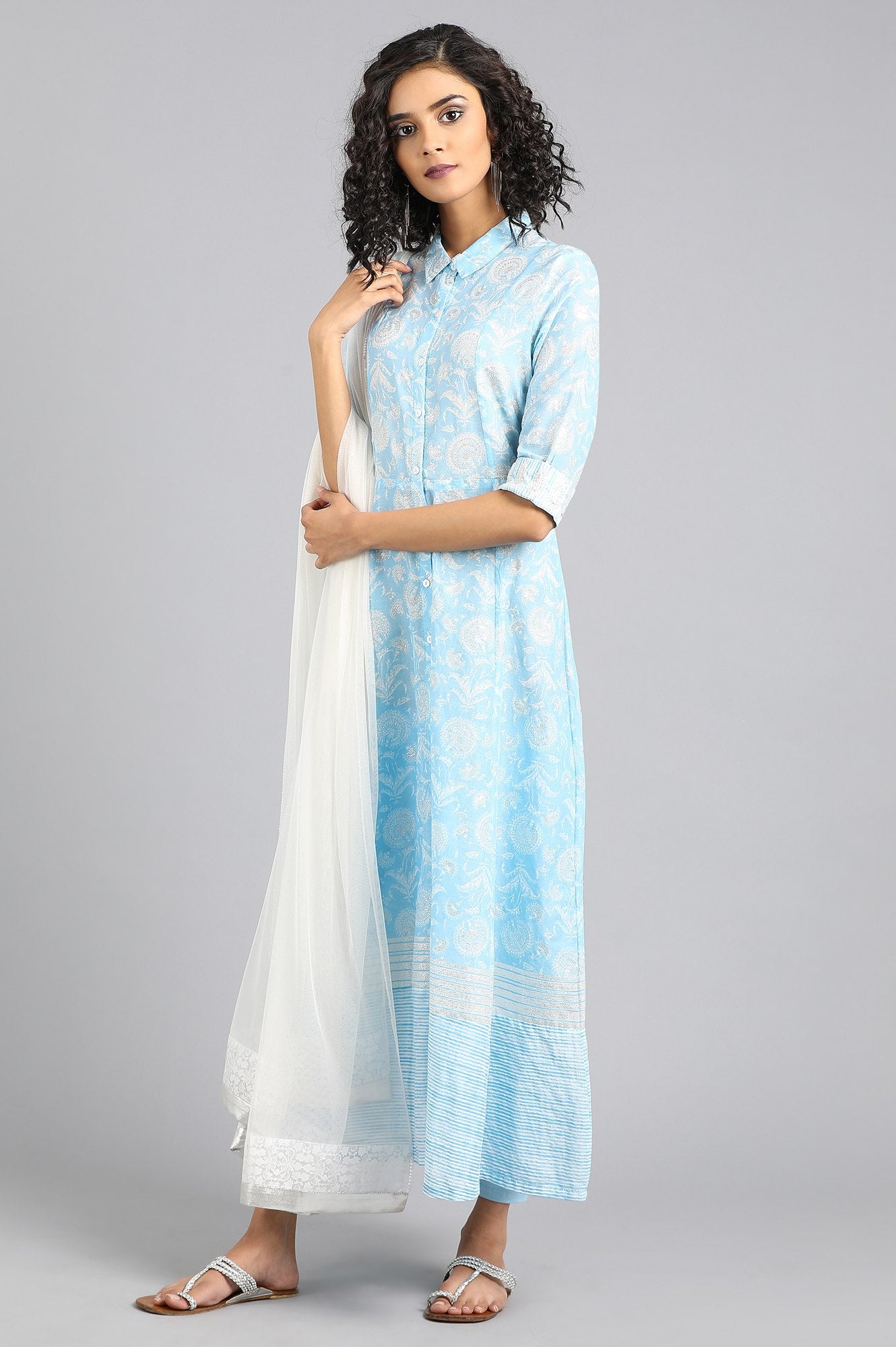 Blue Collar Neck Printed kurta