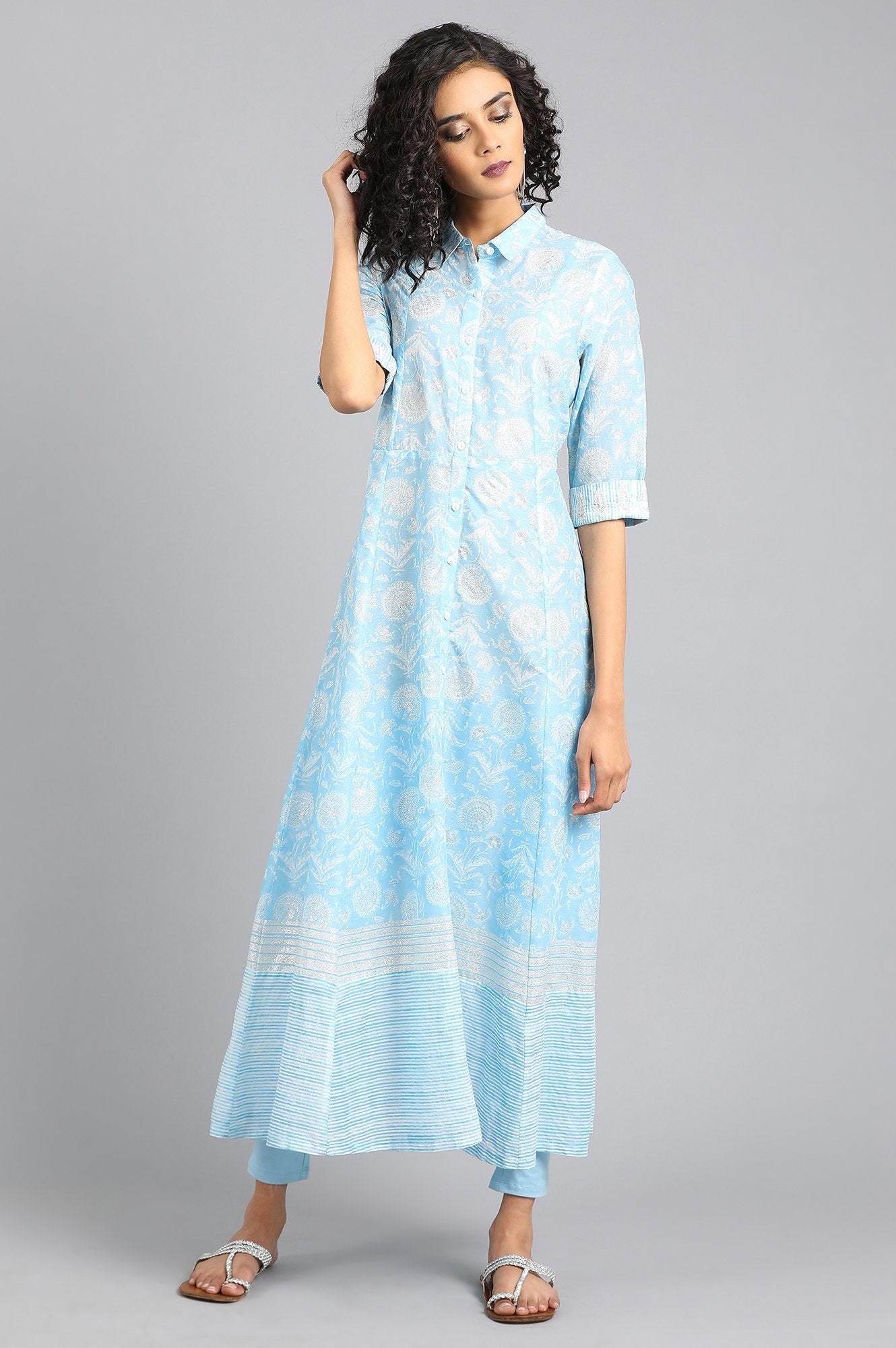 Blue Collar Neck Printed kurta