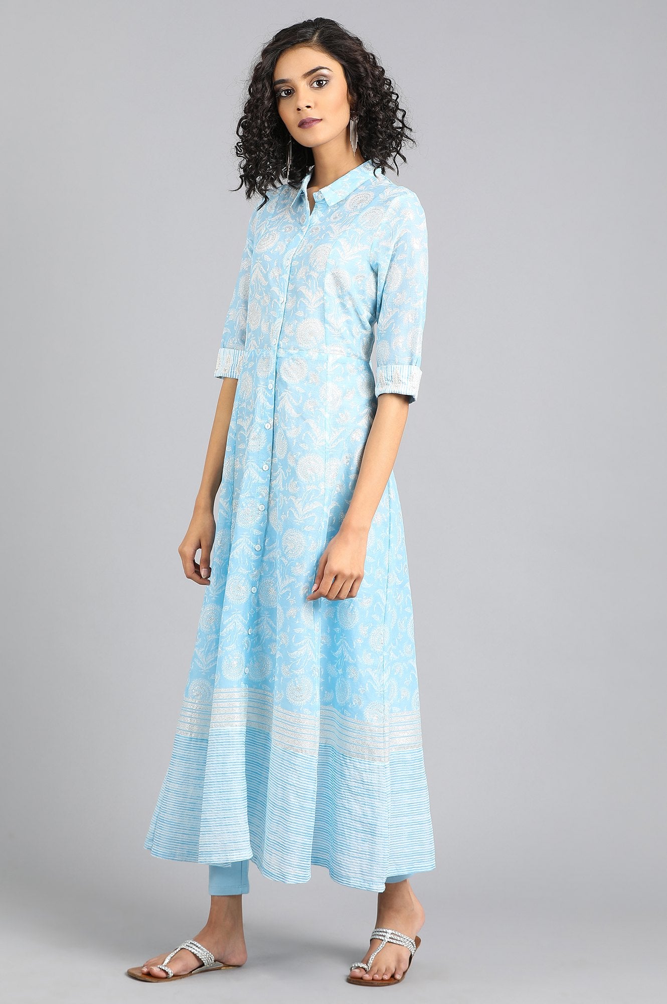 Blue Collar Neck Printed kurta