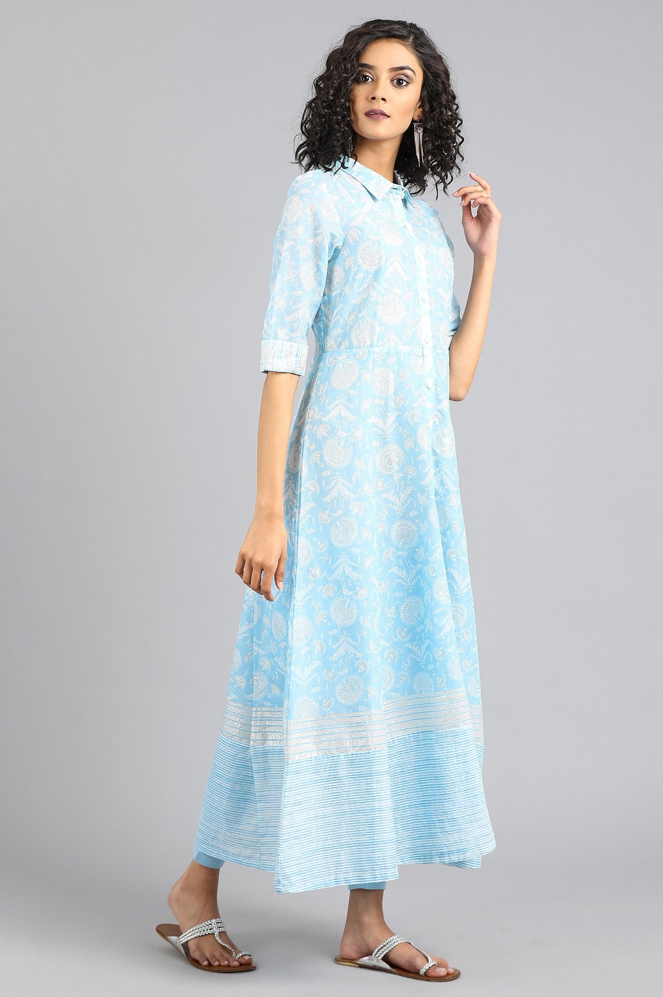 Blue Collar Neck Printed kurta