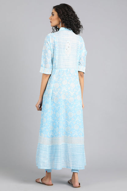 Blue Collar Neck Printed kurta