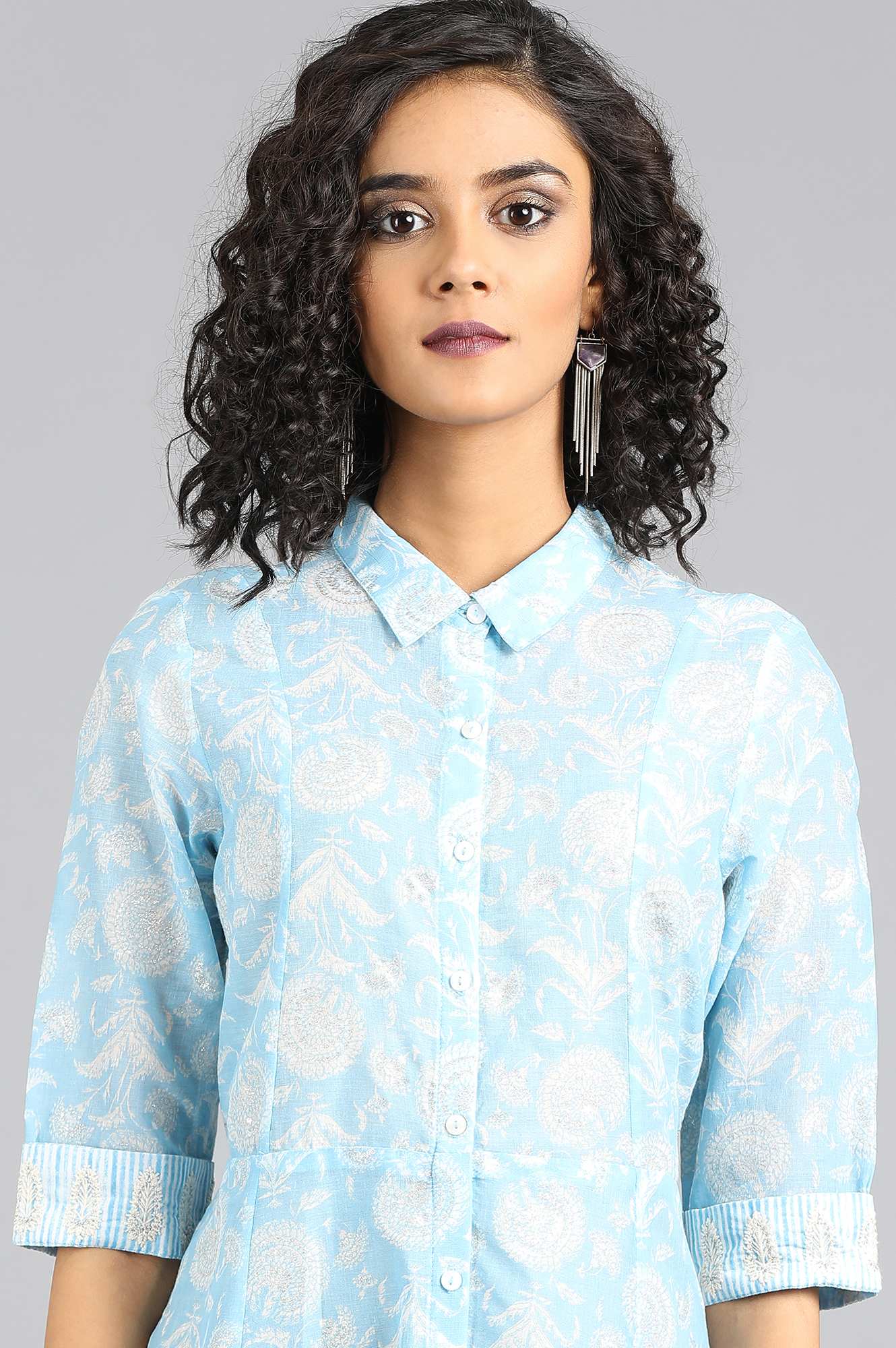 Blue Collar Neck Printed kurta