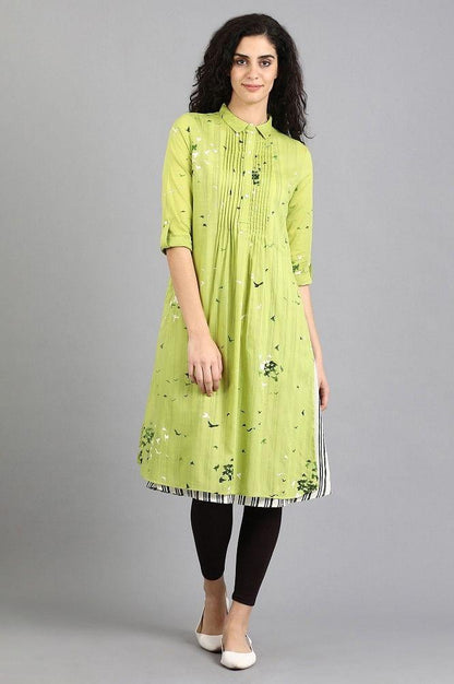 Green Collar Printed kurta - wforwoman