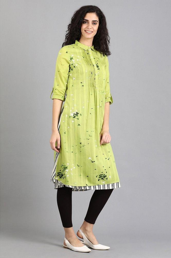 Green Collar Printed kurta - wforwoman