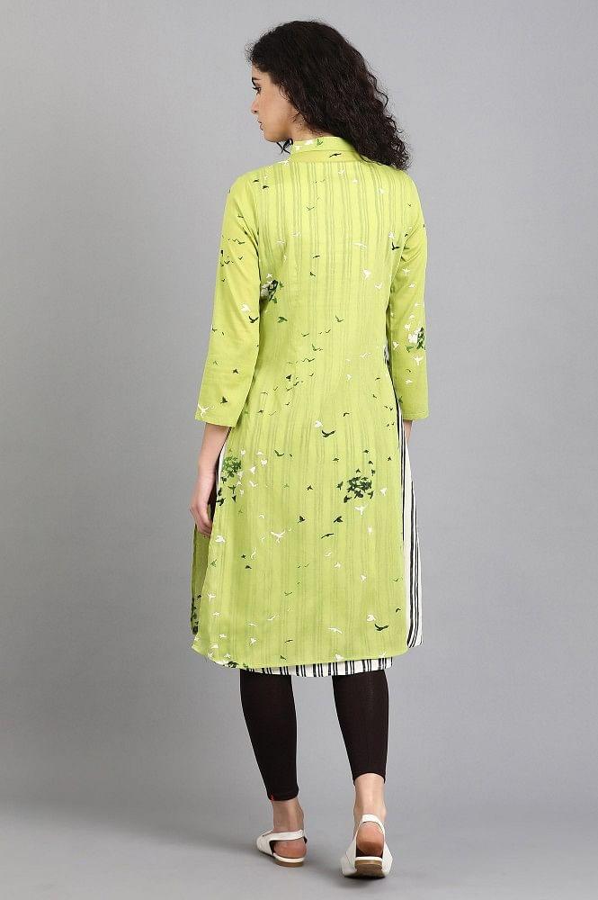 Green Collar Printed kurta - wforwoman