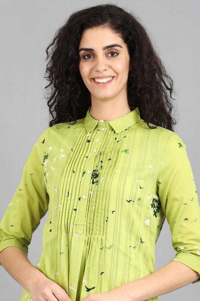 Green Collar Printed kurta - wforwoman