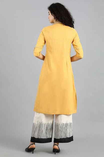 Yellow Mandarin Neck Solid kurta - wforwoman