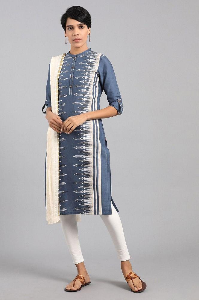 Blue Mandarin Neck kurta - wforwoman