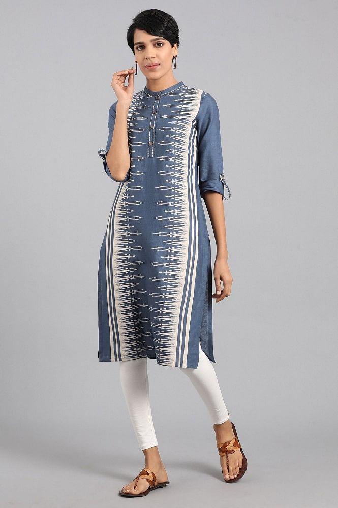 Blue Mandarin Neck kurta - wforwoman