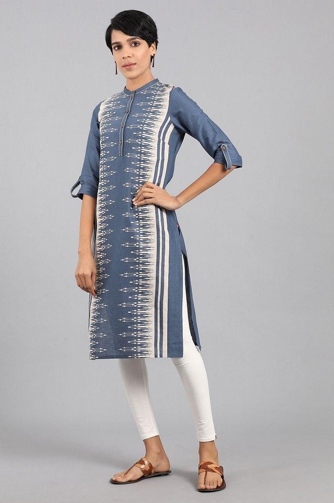 Blue Mandarin Neck kurta - wforwoman