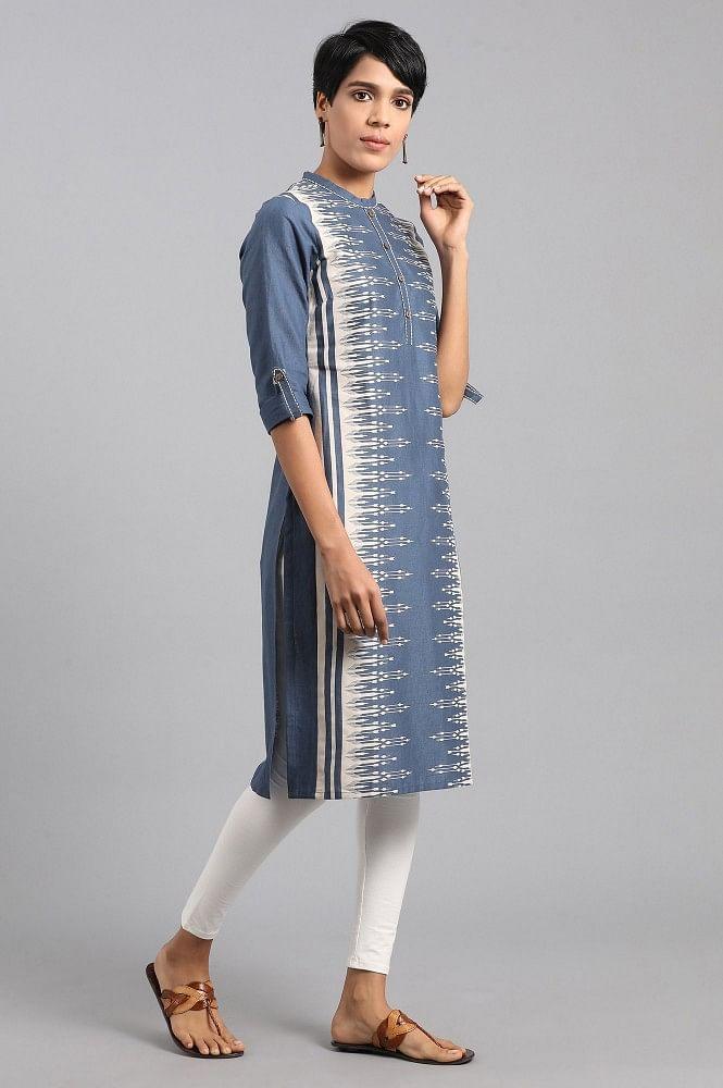 Blue Mandarin Neck kurta - wforwoman