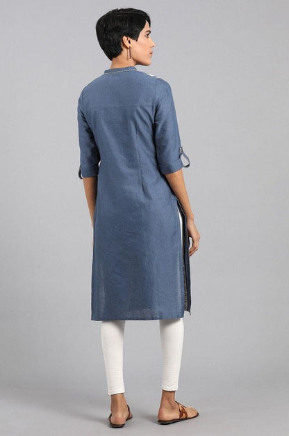 Blue Mandarin Neck kurta - wforwoman