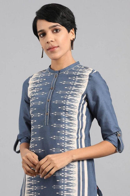 Blue Mandarin Neck kurta - wforwoman