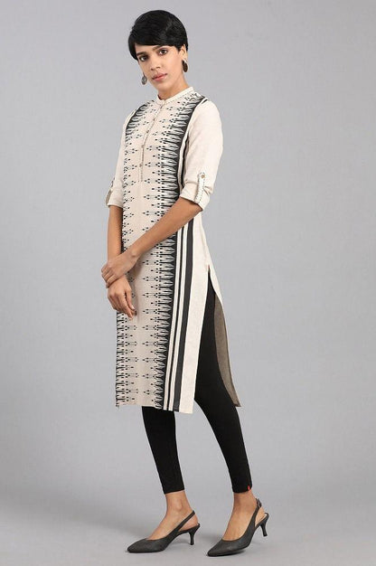 Beige Mandarin Neck kurta - wforwoman