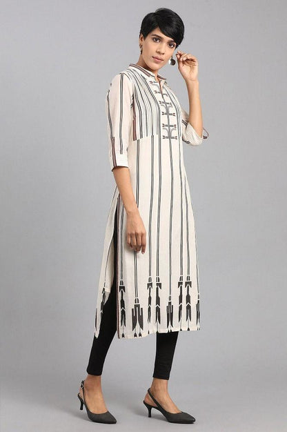 Beige Mandarin Neck kurta - wforwoman