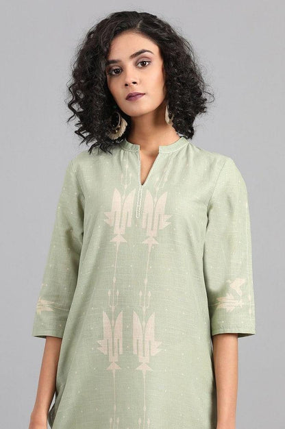 Green Mandarin Neck Printed kurta - wforwoman