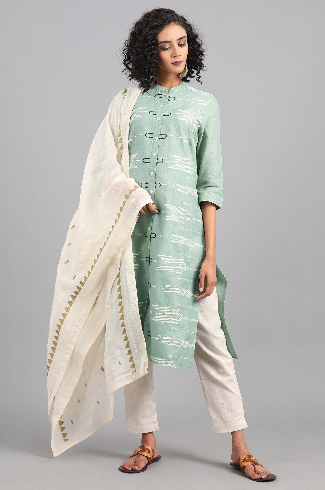 Light Pink Mandarin Neck Printed kurta - wforwoman