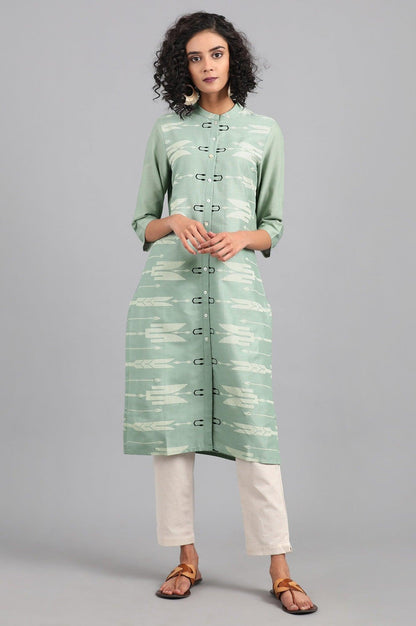 Light Pink Mandarin Neck Printed kurta - wforwoman