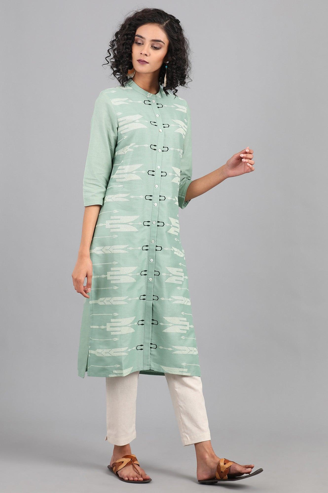 Light Pink Mandarin Neck Printed kurta - wforwoman