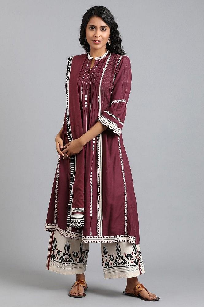 Purple Mandarin Neck Printed kurta - wforwoman