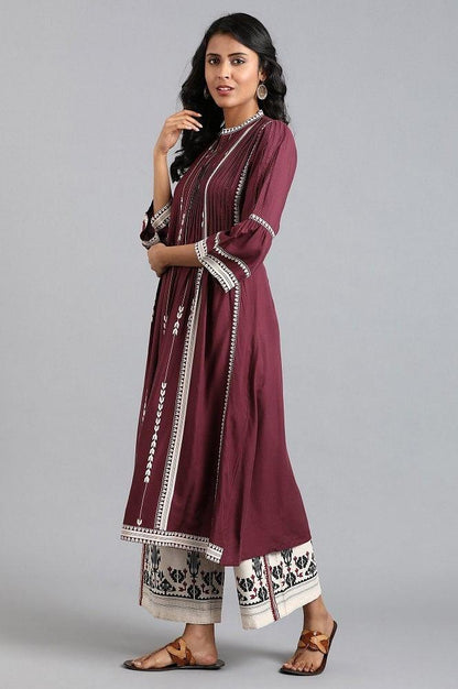 Purple Mandarin Neck Printed kurta - wforwoman