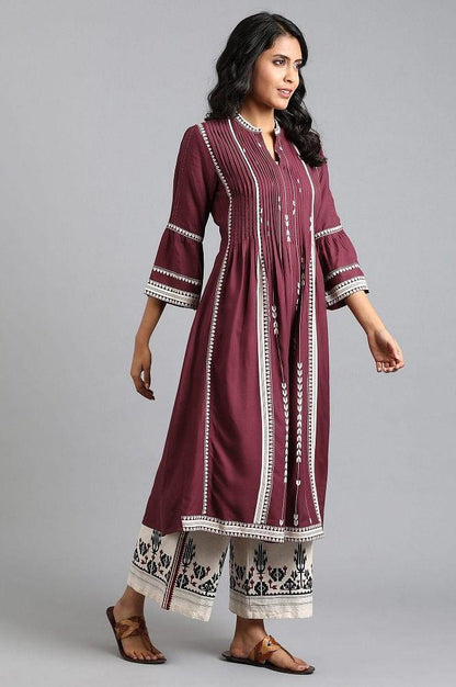 Purple Mandarin Neck Printed kurta - wforwoman