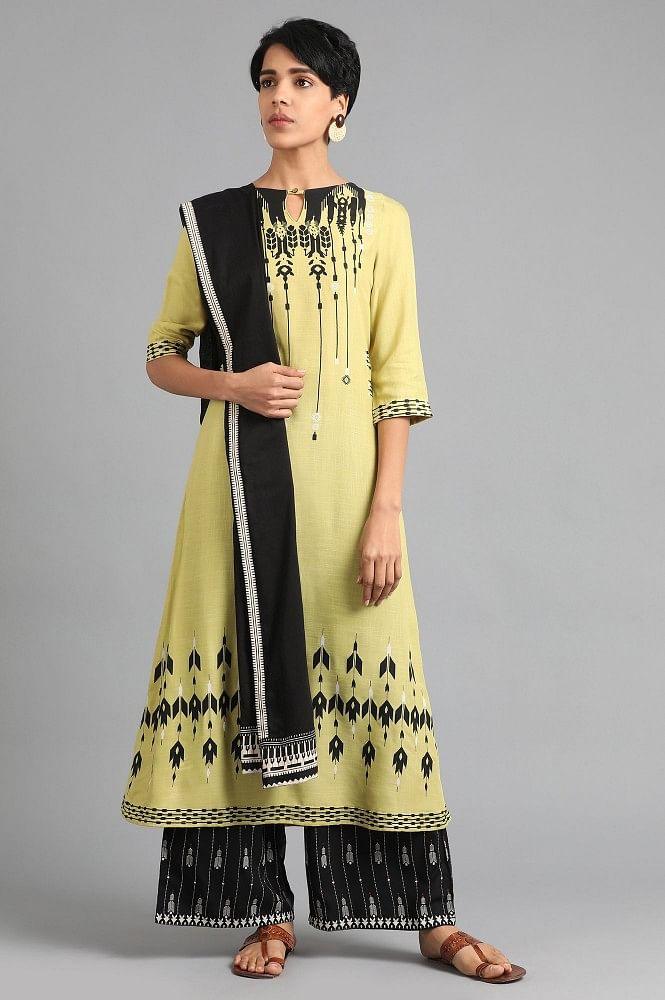 Green Round Neck Printed kurta - wforwoman