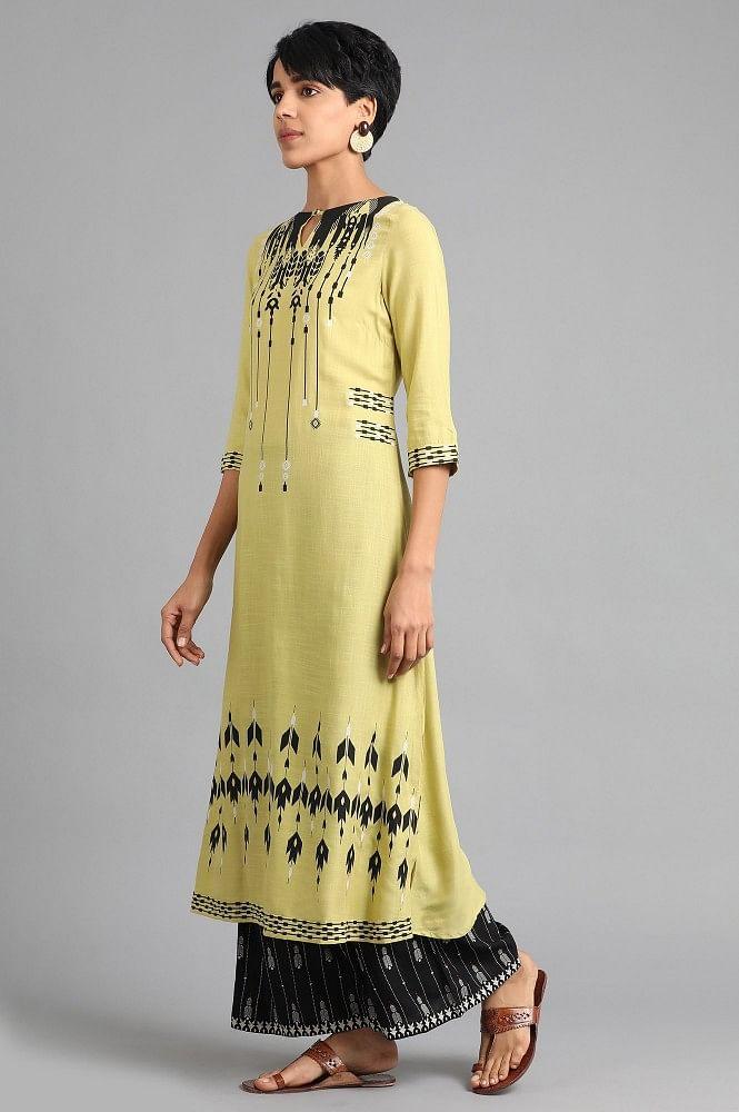 Green Round Neck Printed kurta - wforwoman