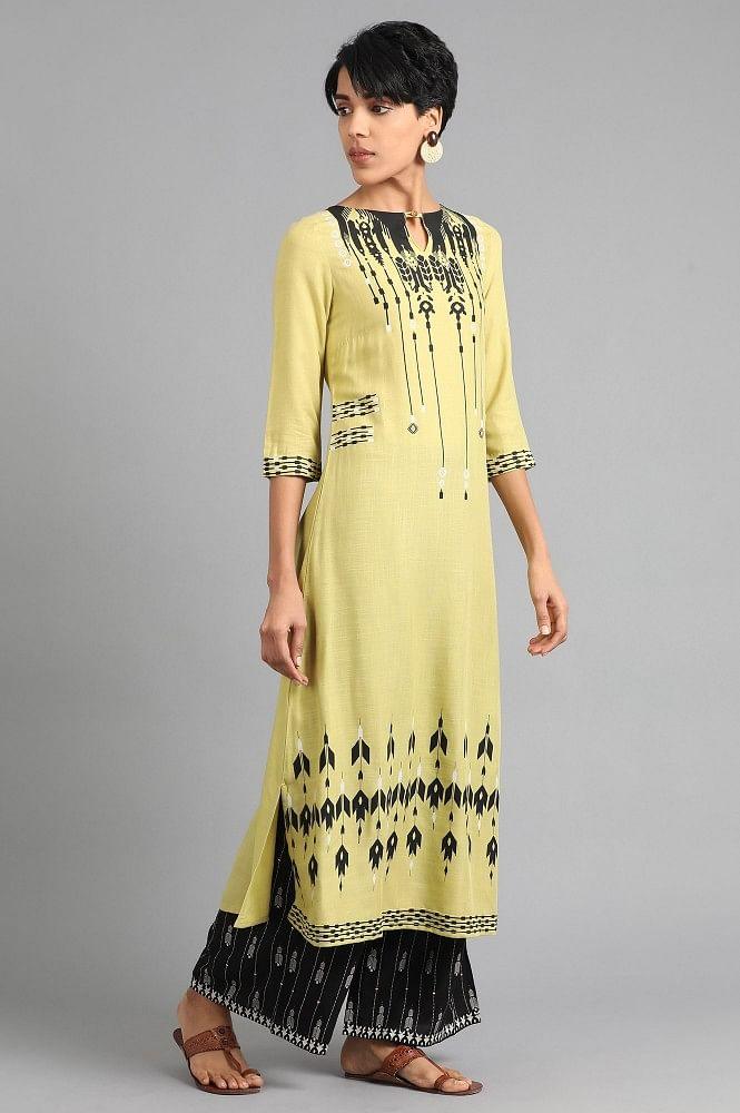 Green Round Neck Printed kurta - wforwoman