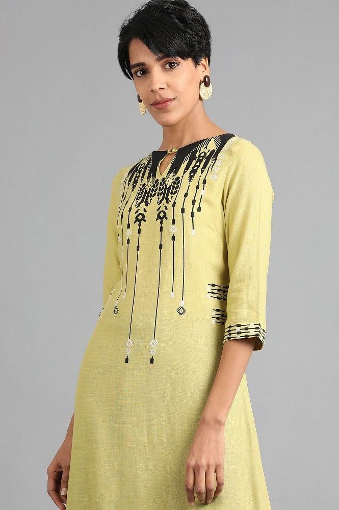 Green Round Neck Printed kurta - wforwoman