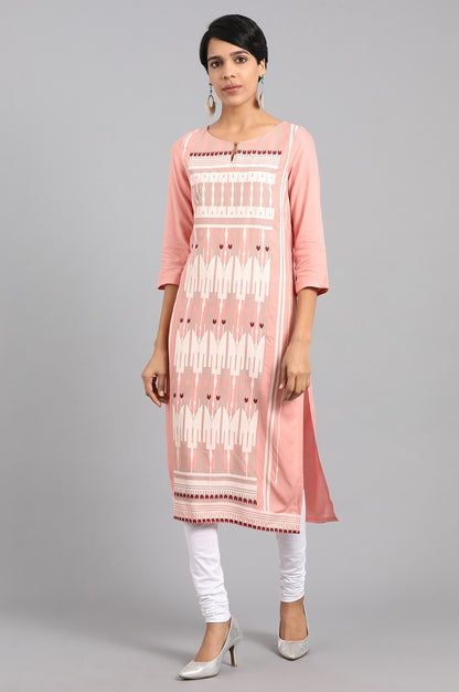 Pink Round Neck Printed kurta