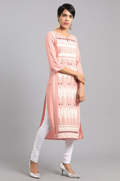 Pink Round Neck Printed kurta