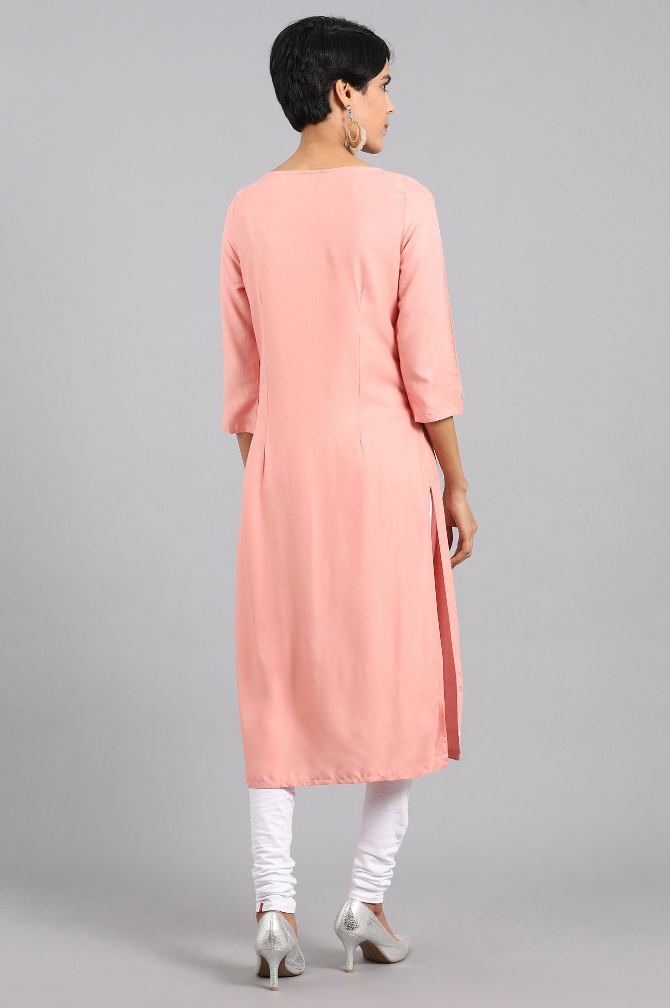 Pink Round Neck Printed kurta