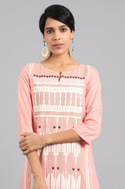 Pink Round Neck Printed kurta