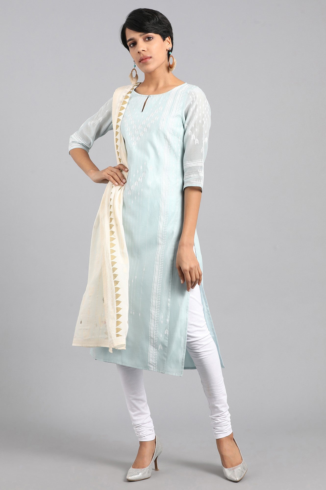 Blue Round Neck Printed kurta