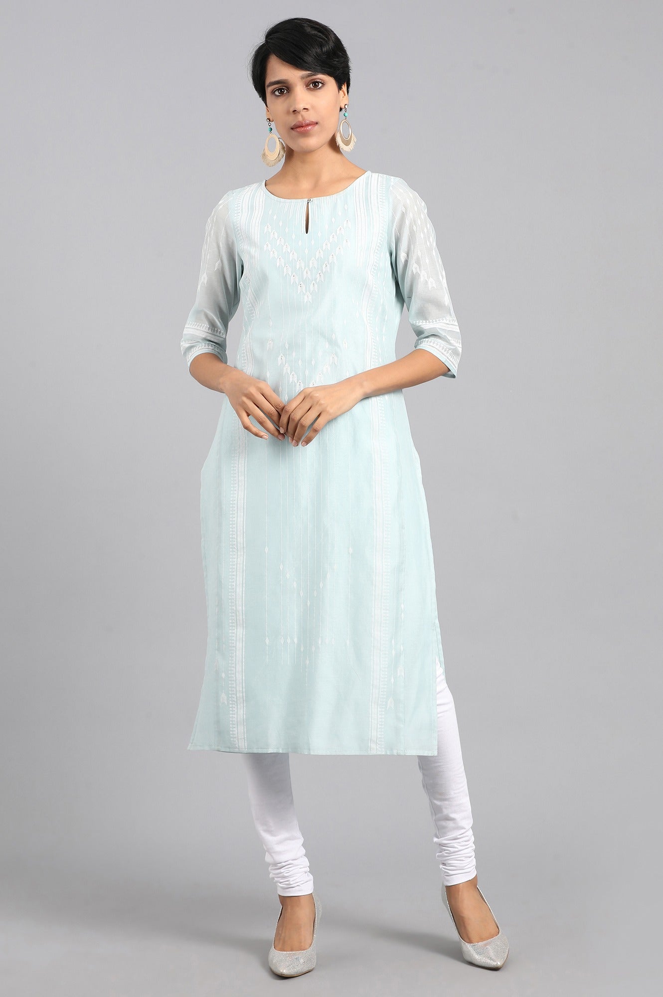 Blue Round Neck Printed kurta