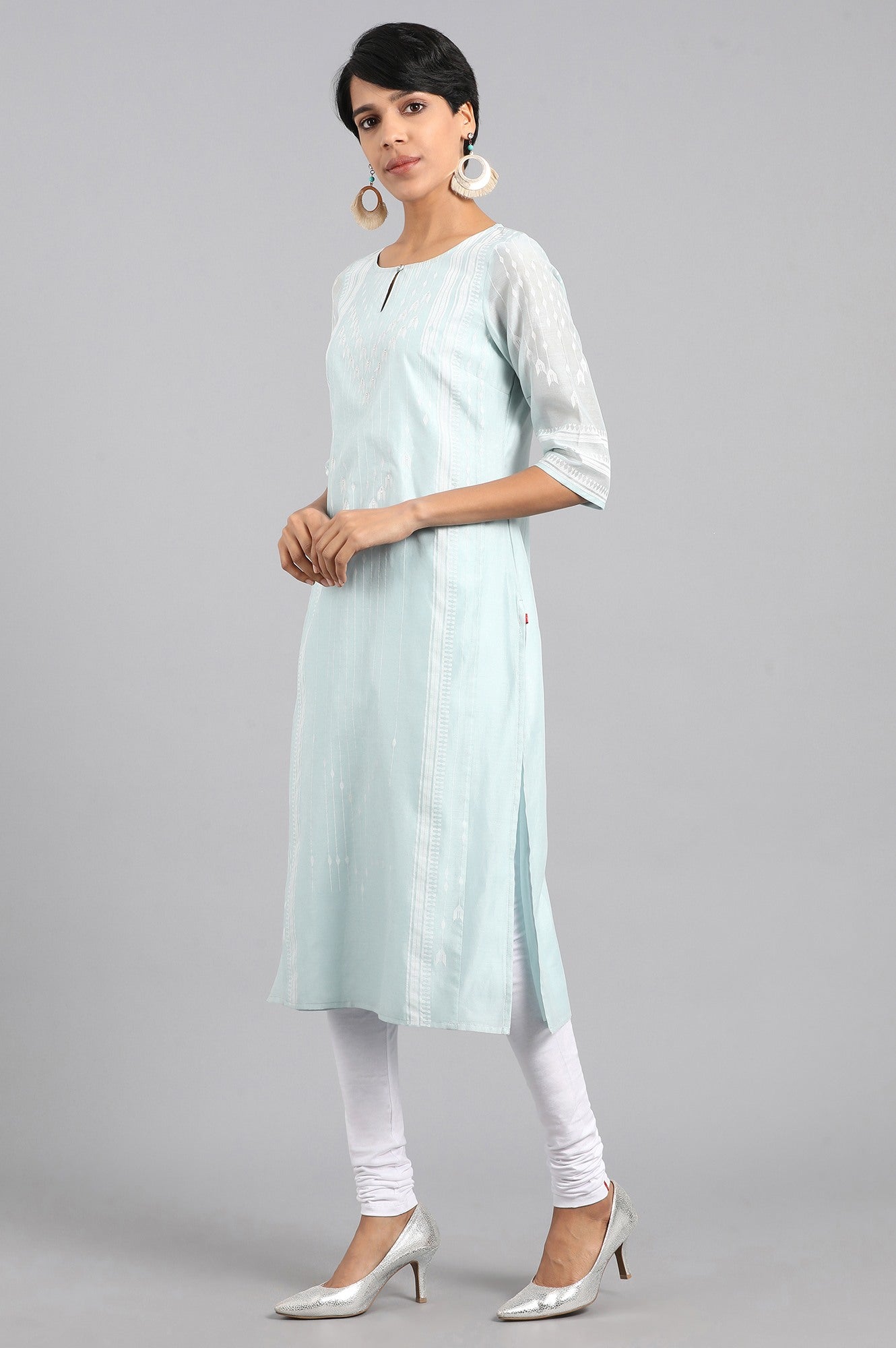 Blue Round Neck Printed kurta