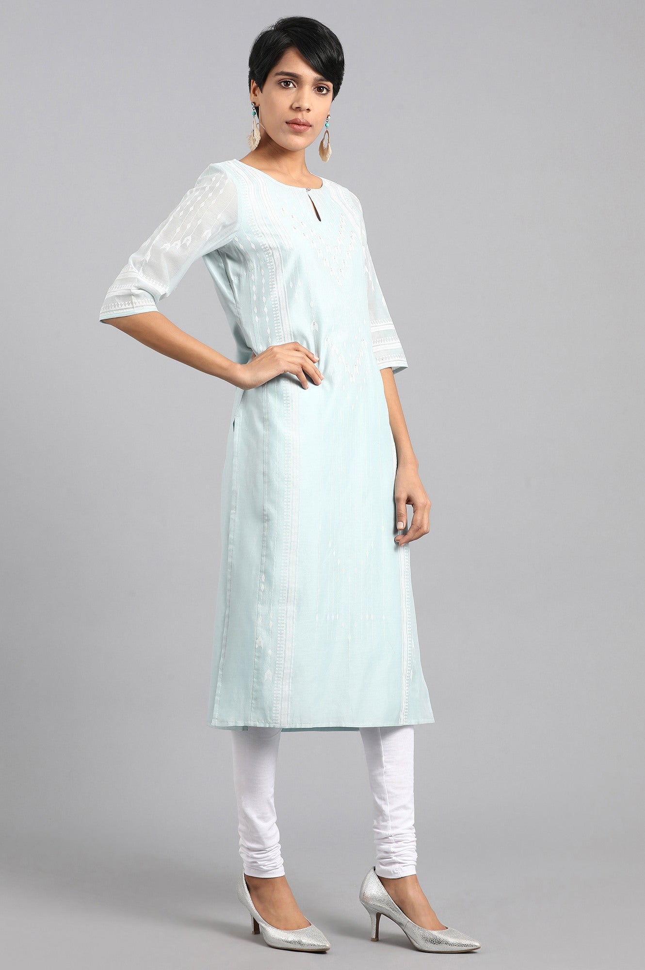 Blue Round Neck Printed kurta