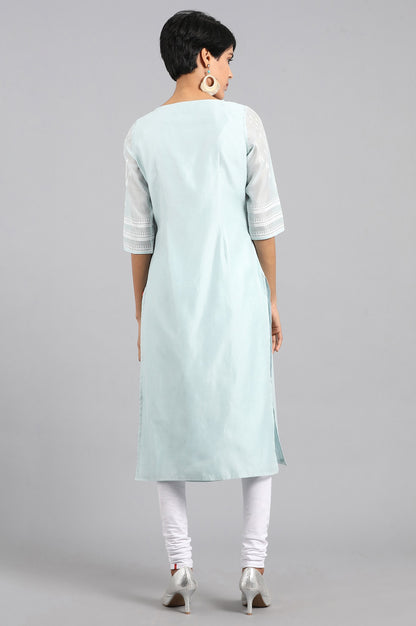 Blue Round Neck Printed kurta