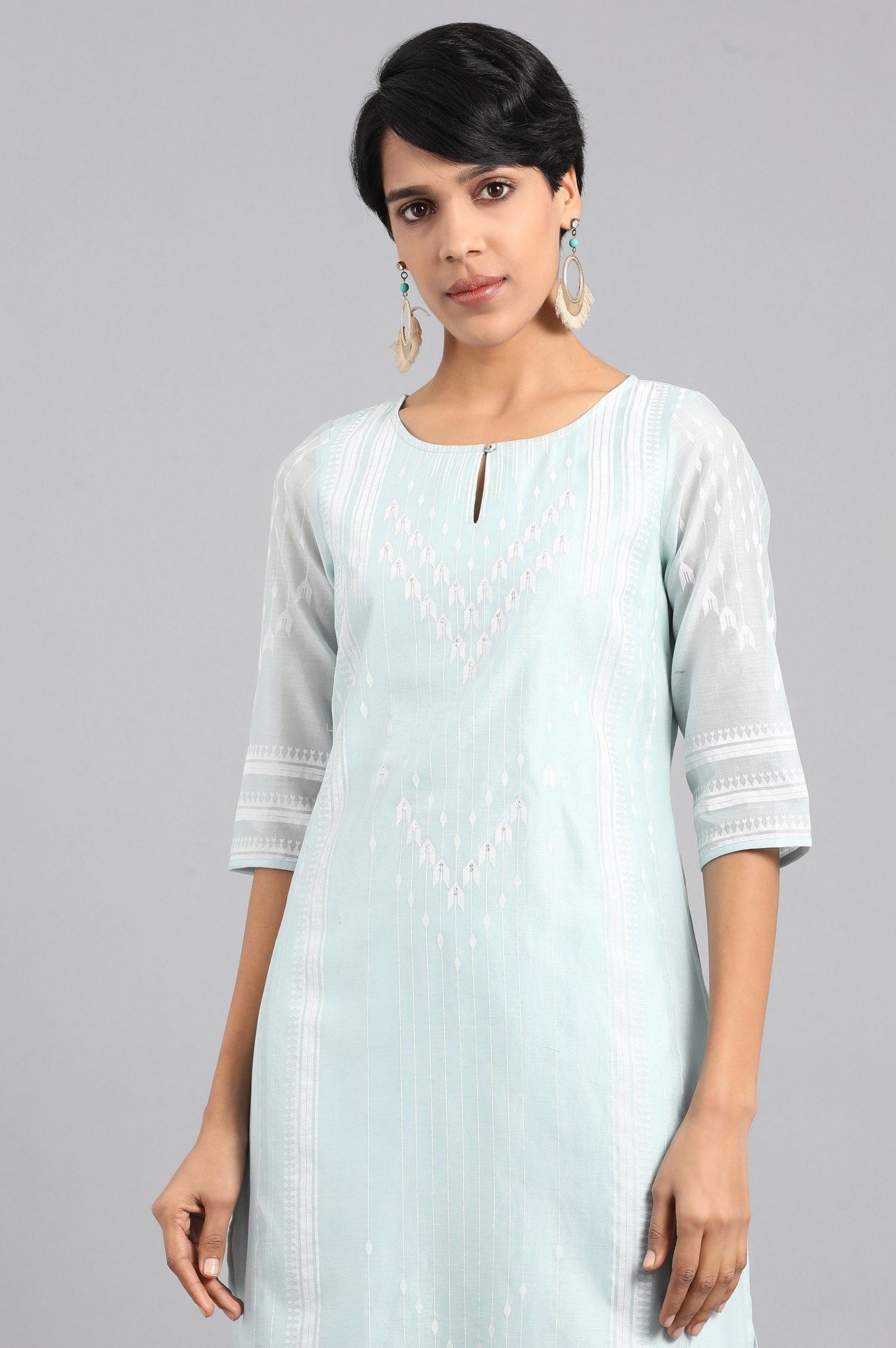 Blue Round Neck Printed kurta