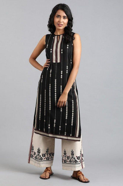 Black Round Neck Printed kurta - wforwoman