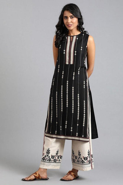 Black Round Neck Printed kurta - wforwoman