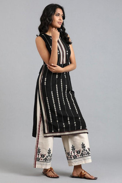 Black Round Neck Printed kurta - wforwoman