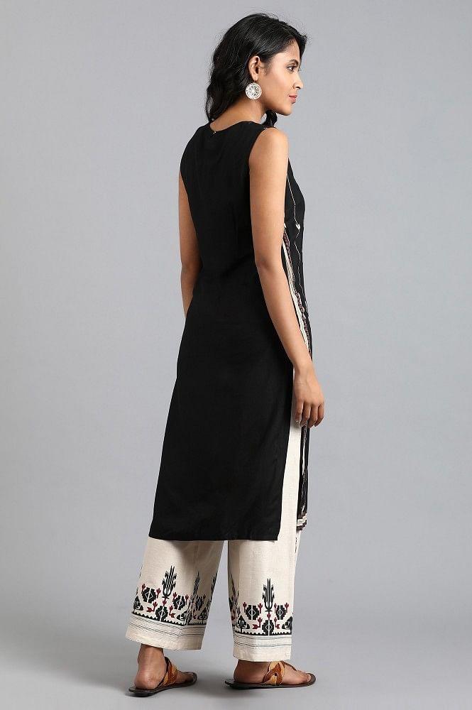 Black Round Neck Printed kurta - wforwoman