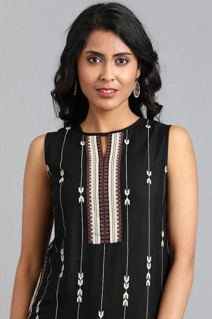 Black Round Neck Printed kurta - wforwoman