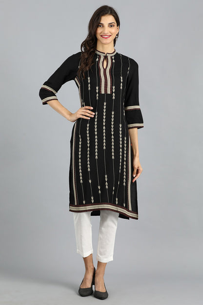 Black Mandarin Neck Printed kurta