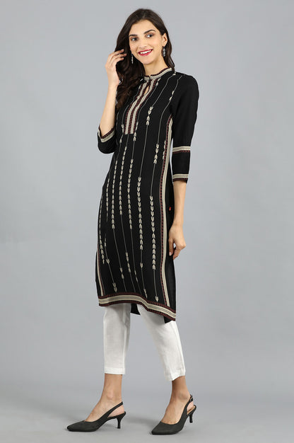 Black Mandarin Neck Printed kurta